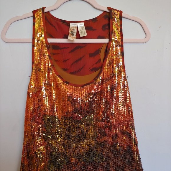 Lster womens red and black sequin floral pattern tank Large - Picture 4 of 8